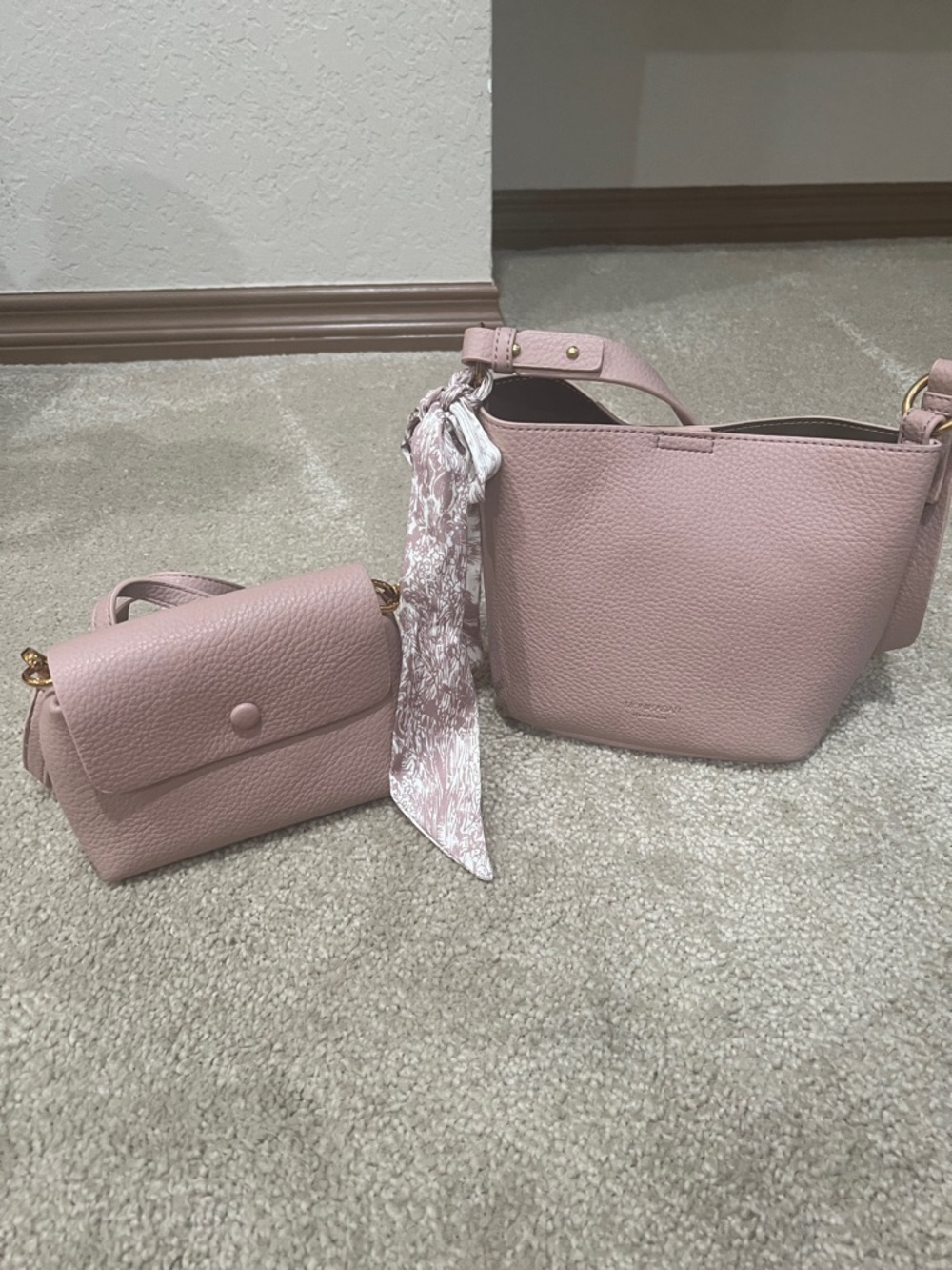 Women's Pink Pebbled Leather Shoulder Bag with Matching Wallet